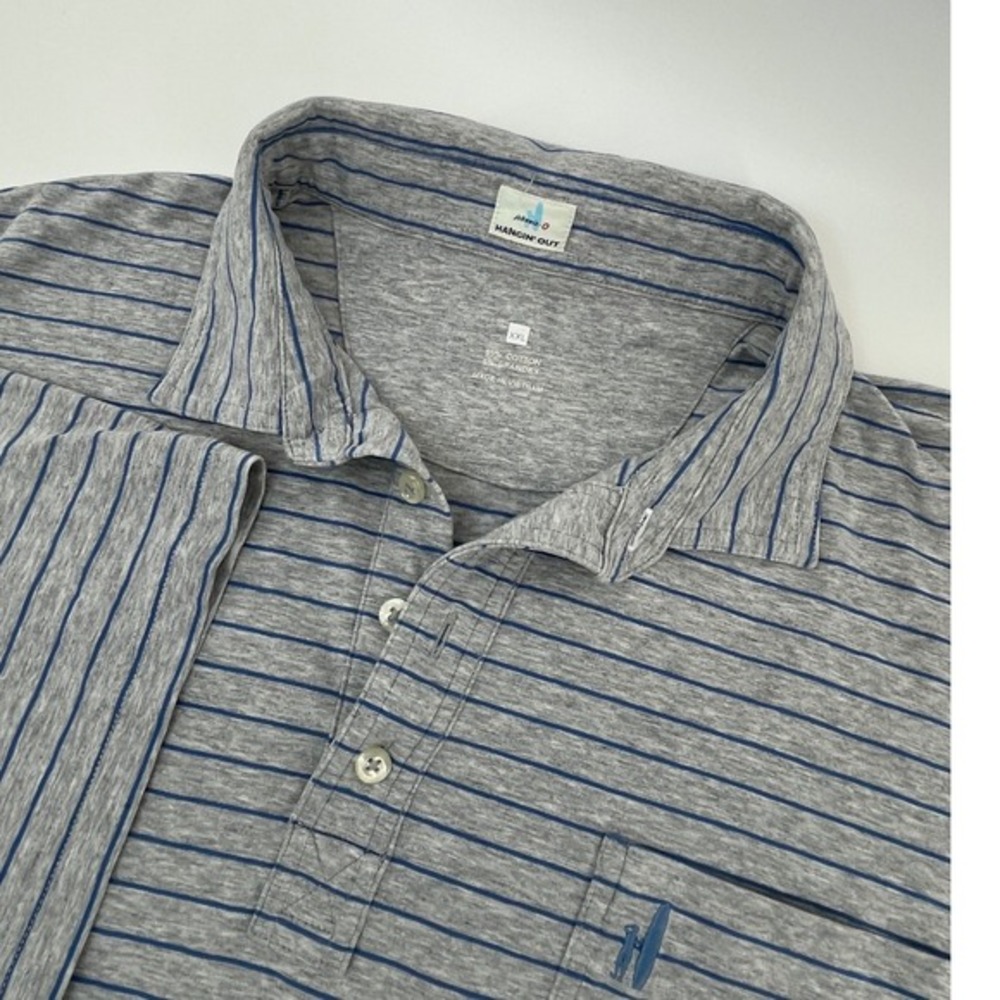 johnnie-O Polo Shirt Mens XXL Grey Blue Striped‎ Hangin Out Cotton Spandex